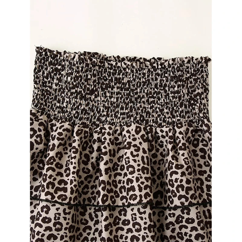 LIZAKOSHT  -  Vintage Elastic High Waist Leopard Print Mini Skirt Women Layered A-line Summer Short Skirts Y2K