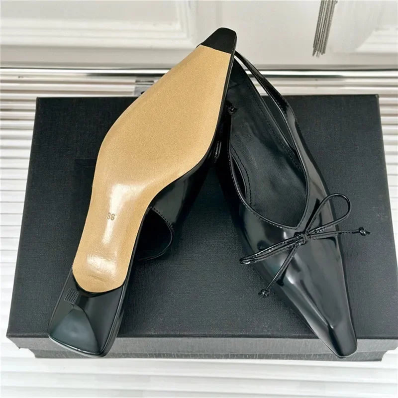 LIZAKOSHT  -  Sexy Pointed Toe Mules Pumps Women Summer Low Heel Slingback Sandals Female Fashions Retro Office Bow Designer Sandals Women