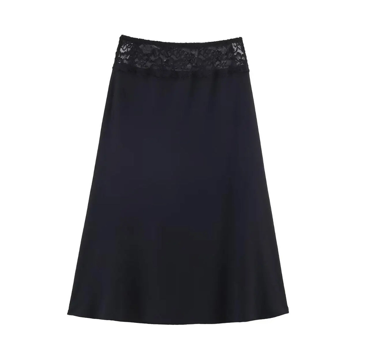 LIZAKOSHT  -  3 colors Retro Spliced Lace Low Waist Knitted Midi Long Skirt Spring Summer Women A-lined Skirts Femme Grayblue Black Brown