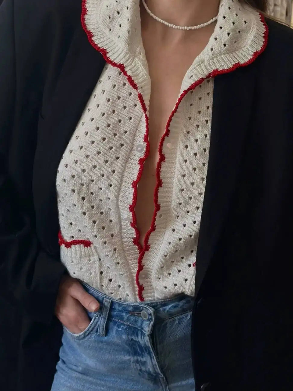 LIZAKOSHT  -  Knitted Shorts Set Fashion Casual Clashing Cardigan Top Lace Up Shorts Set Women  Vacation Sports Knitted Shorts Set