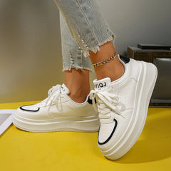 LIZAKOSHT  -  Korean Style Men's Casual White Shoes Lace-up Flats Oxfords Shoe Original Leather Platform Sneakers Youth Street Footwear