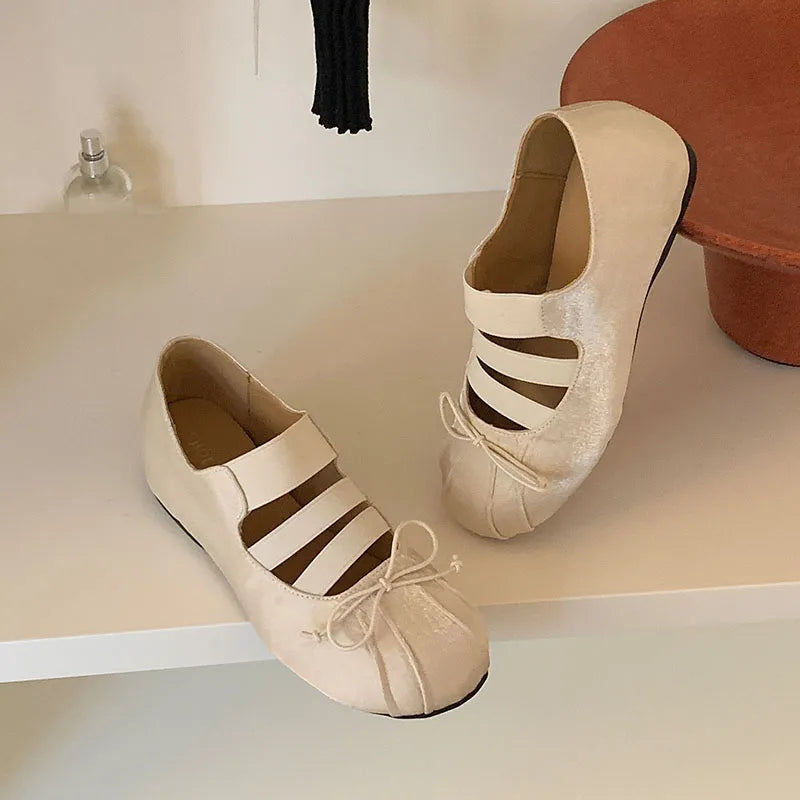 LIZAKOSHT  -  New Fashion Elastic Band Women Ballet Flats Dance Shoes Female Height Increasing Mary Janes Ladies Round Toe Footwear Flat Shoes