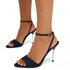 LIZAKOSHT  -  Summer Blue Demin Women High Heels Sandals Sexy Ankle Strap Peep Toe Party Prom Dress Stiletto Elegant Ladies Shoes