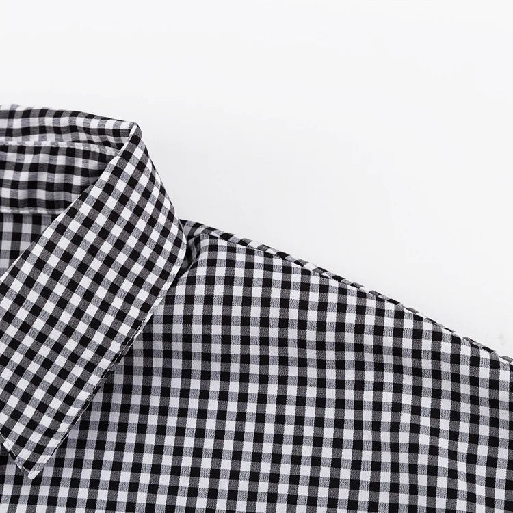LIZAKOSHT  -  Spring Autumn New Plaid Shirt Women Blouse Turn-down Collar Lantern Sleeve Career OL Shirt Top Checker 49902