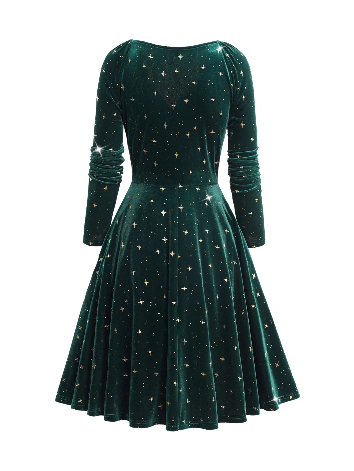 LIZAKOSHT  -  Womens Fall Winter Dresses Embellished Star Print Wrap Front Elastic Shoulder Velvet Long Sleeve Dress New Green Dresses