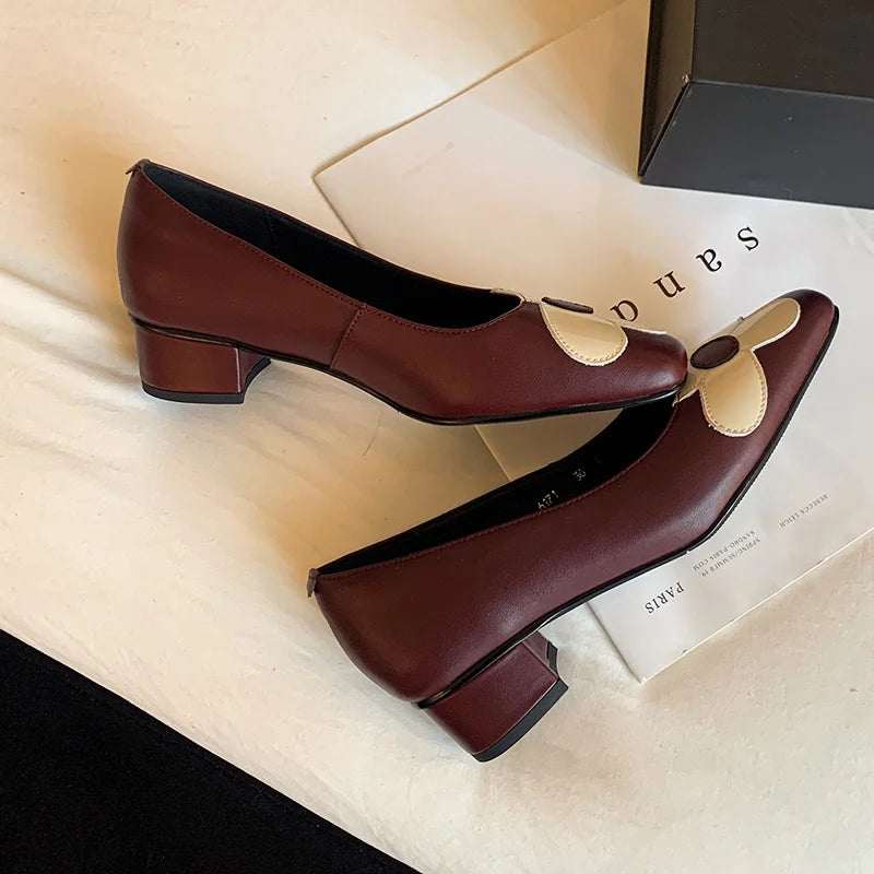 LIZAKOSHT  -  Fashion Pumps New High Quality Genuine Leather Shoes Round Head Flower Shallow Mouth High Heels Slip On Women's Shoes