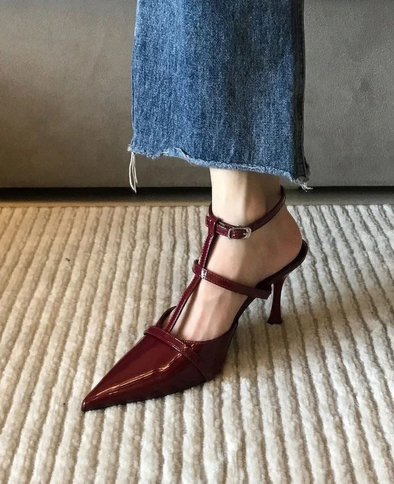 LIZAKOSHT  -  New Women Close Toe Sandals,Sexy Summer High Heels Shoes,Ankle Strap,Mid Hollow Out,34-39,Red,Black,White,Dropship
