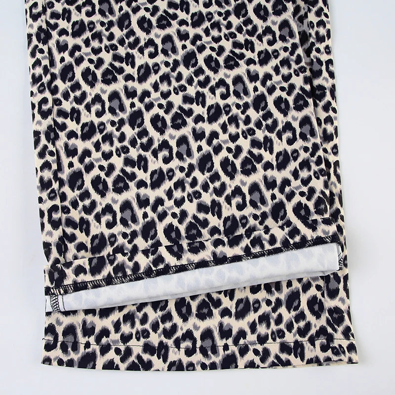 LIZAKOSHT  -  Leopard Print Patchwork Straight Pants Elastic Waist Fashion Harajuku Trousers Aesthetic 2000s Casual Baggy Bottom