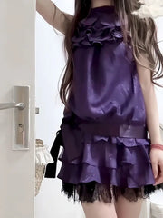 LIZAKOSHT  -  American Style Vintage Skirt Set Women Casual Sleeveless Slim Blouse Sweet Y2k Mini Skirt Vintage Solid Suit Summer