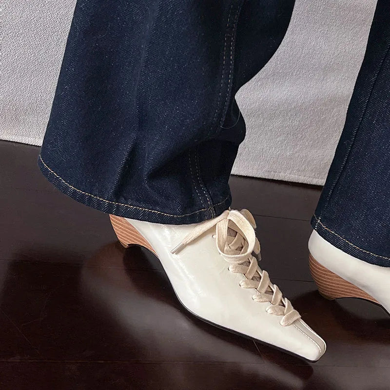 LIZAKOSHT  -  Fashion Pumps New High Quality Genuine Leather Shoes Cross Lace High Heels Commuter Women's Heels Women's Shoes