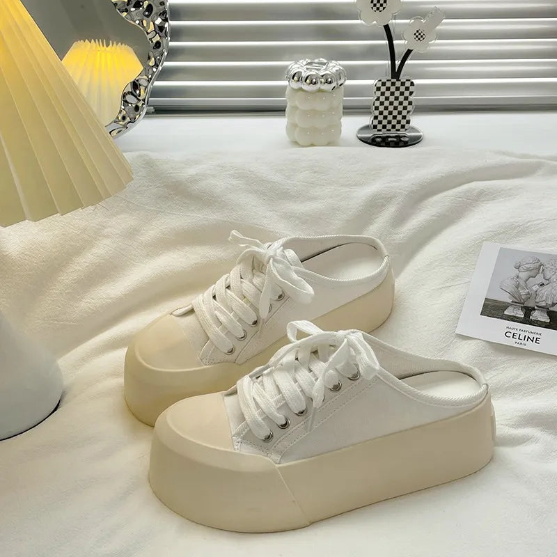 LIZAKOSHT  -  Shoes Women Female Slippers Cover Toe Platform Slides Loafers Soft 2024 Summer Fabric Canvas House Slippers Platform Shoes Woman