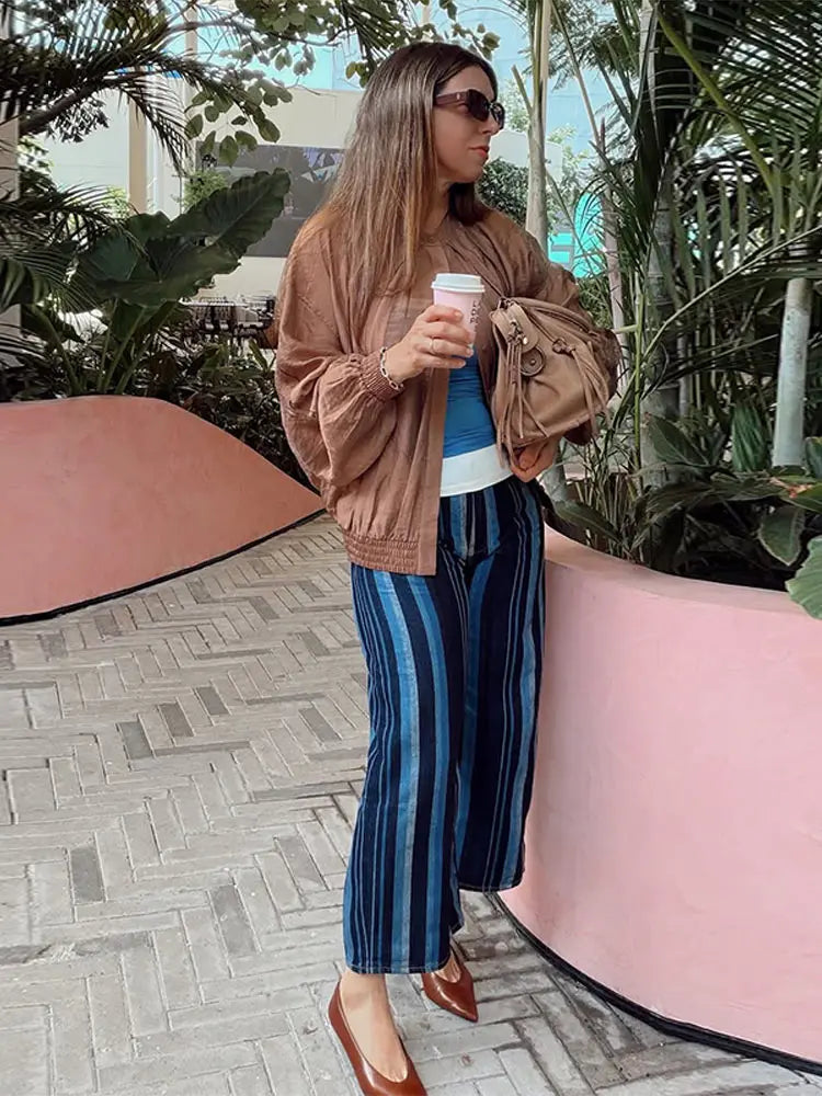 LIZAKOSHT  -  Women's Rushed Regular Shirt Puff Sleeve O-neck With Button Solid Loose Blouses Autumn Minimalist All-match Fashion Outwear