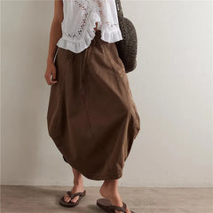 LIZAKOSHT  -  Women Y2k Cargo Parachute Long Skirt Drawstring Hem Pleated Bubble Maxi Skirts with Pockets Spring Vintage Streetwear