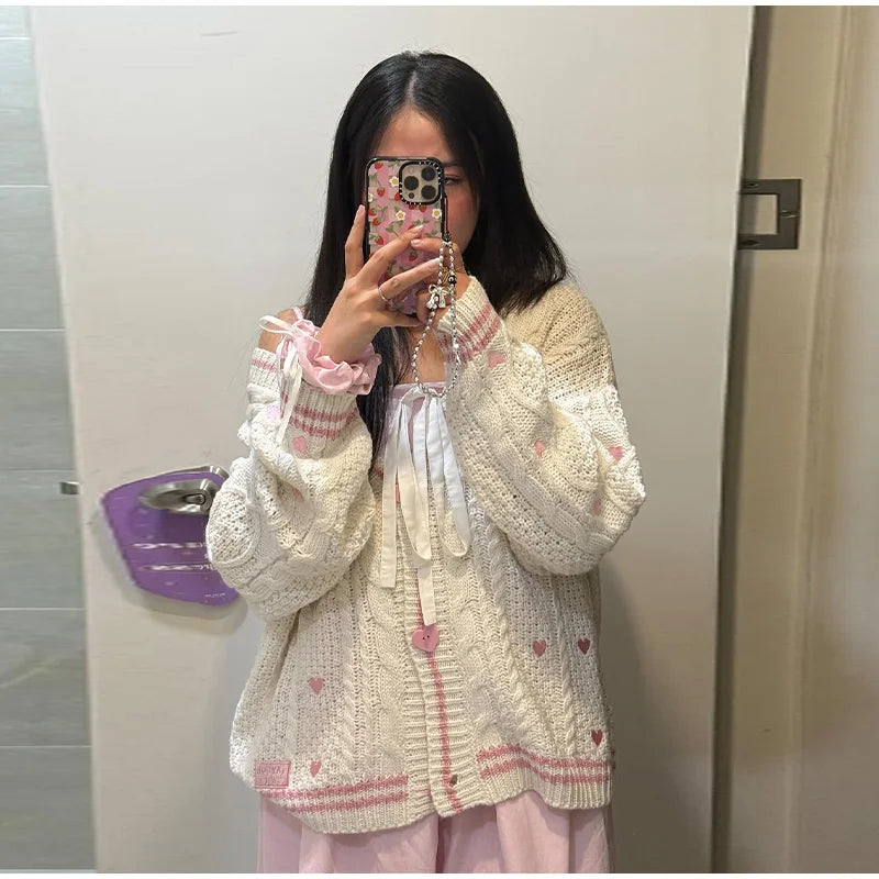 LIZAKOSHT  -  Love Sweater Knitted Cardigan Female V-Neck Long Sleeves Loose Single Breasted Top Chic Casual Women's New Versatile Cardigans
