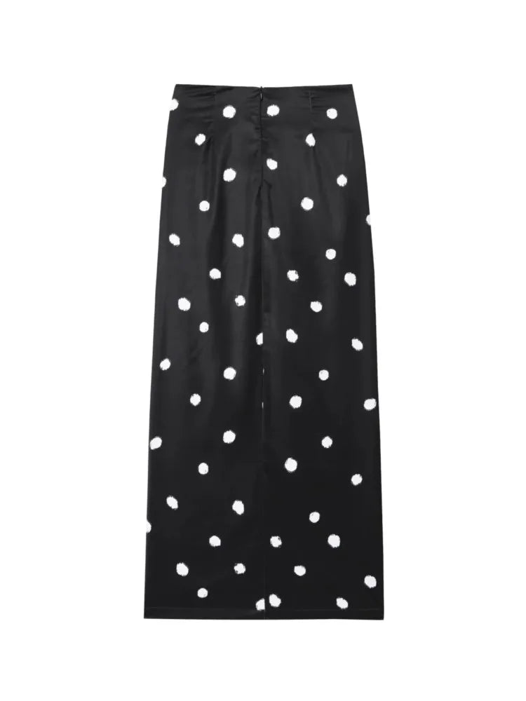LIZAKOSHT  -  Polka Dot Midi Skirt Woman Elegant Casual Black High Waist Slit Skirts Fashion Bow-Tie Waist Slim Long Skirts New Summer