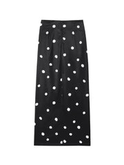 LIZAKOSHT  -  Polka Dot Midi Skirt Woman Elegant Casual Black High Waist Slit Skirts Fashion Bow-Tie Waist Slim Long Skirts New Summer