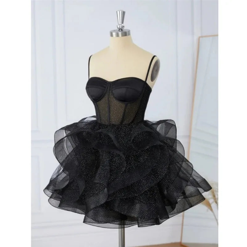 LIZAKOSHT  -  Mini Tiered Homecoming Dresses Sexy Cocktail Ball Party Gowns Shiny Short Backless Evening Dresses Коктейльные Платья