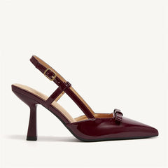 LIZAKOSHT  -  Women's Size 41 Elegant Burgundy Pointy Toe Slingback Pumps Summer Bowknot High Kitten Heels Black Office Lady Shoes