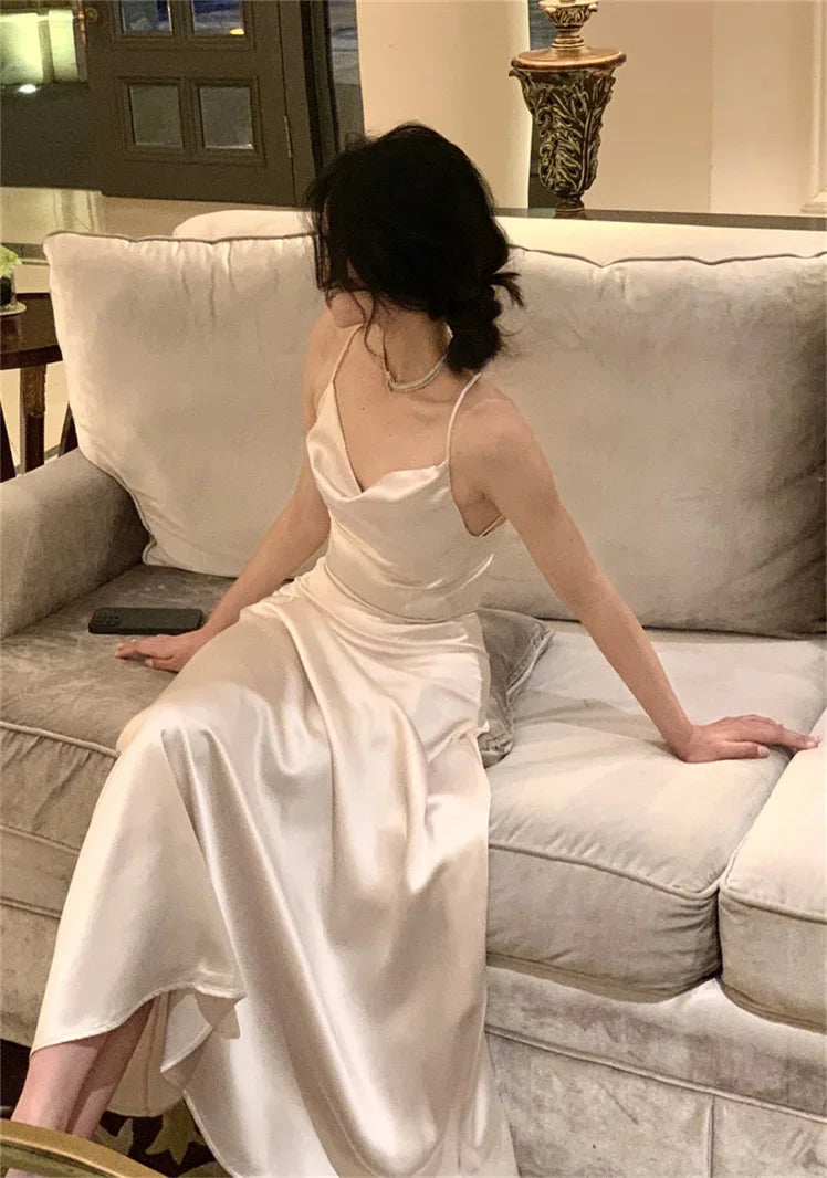 LIZAKOSHT  -  Pure Desirable Sexy Backless Strap Dress Women's Slim Fit Summer Beach Long Dress Sleeveless Waist Cinched Holiday Style