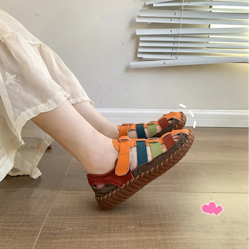 LIZAKOSHT  -  Ethnic Style Summer Women's Shoes Mixed Colors Comfortable Non-slip Thick Sole Flats New Casual Fashion Hiking Sandals