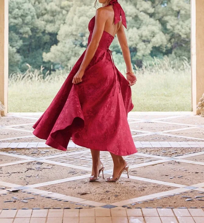 LIZAKOSHT  -  Women Clothing Sexy Sleeveless Lace-Up Halter Neck Backless Dress Elegant Evening Party Long Dress Summer New Arrivals