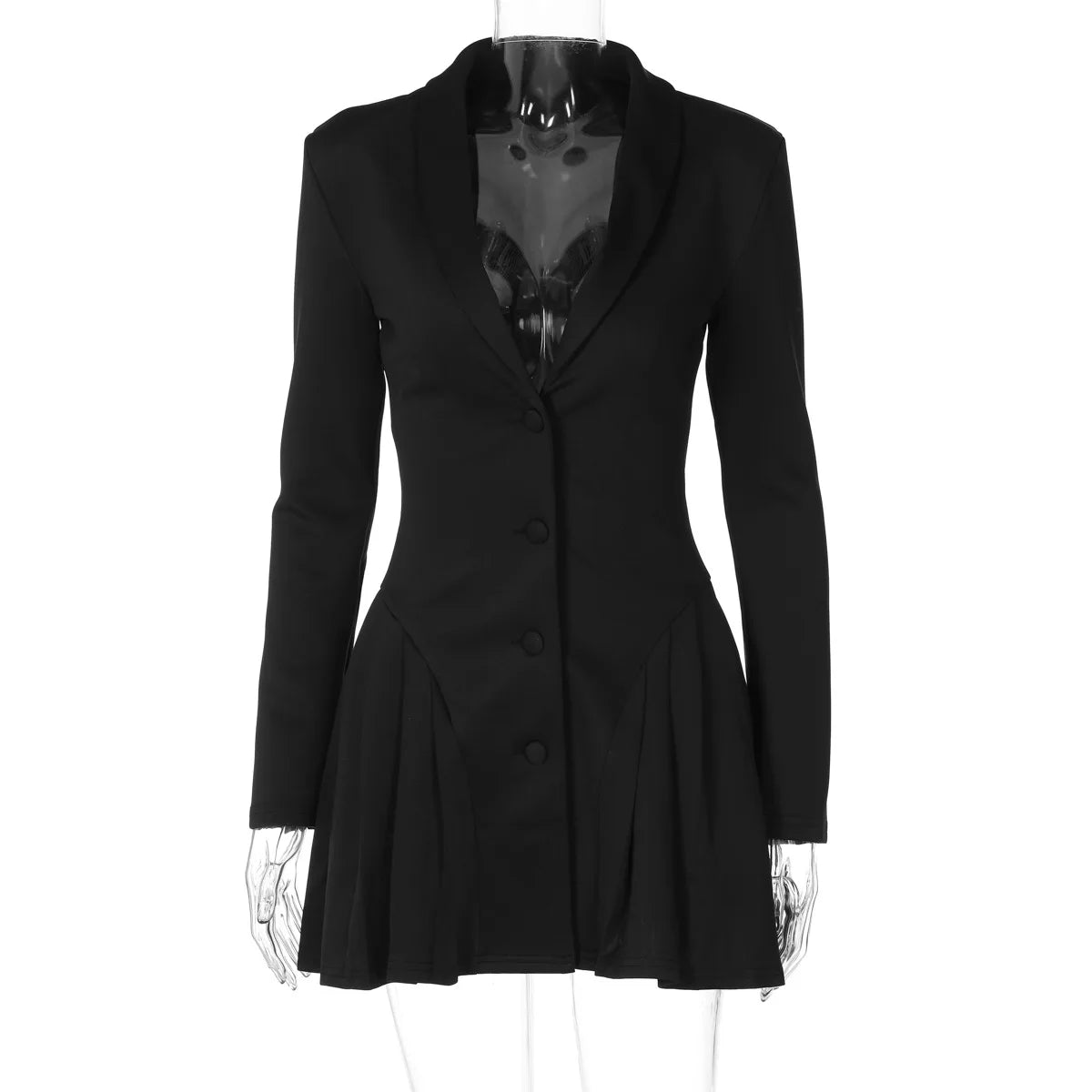 LIZAKOSHT  -  New Solid Color Sexy Deep V Suit Collar Cardigan, Imperial Style Short Ruffle Edge Dress for Women