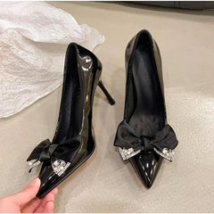 LIZAKOSHT  -  New Pointed Toe Women Pumps Bowknot Shallow Mouth Lady Stiletto Single Shoes Patent Leather Glossy Formal Prom High Heels Shoes