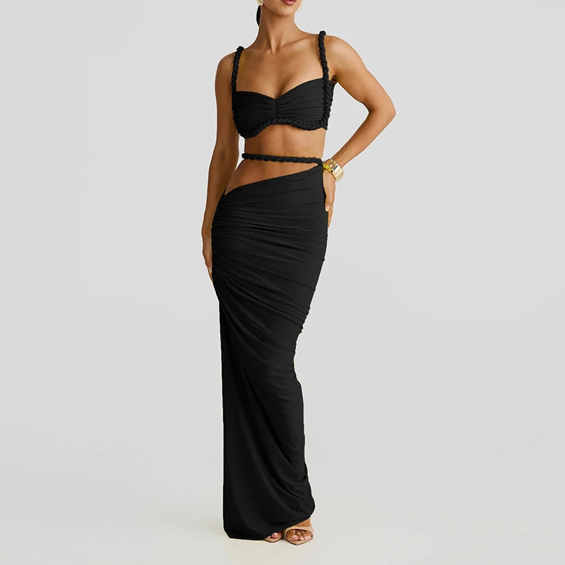 LIZAKOSHT  -  Backless tank top hip hugging skirt seaside vacation style set sexy bikini solid color spring and summer new style set
