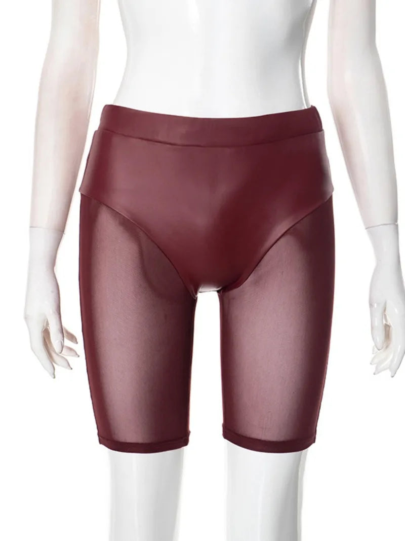 LIZAKOSHT  -  Sexy Mesh Patchwork Shorts Women 2025 Summer High Waist See-through Fitness Sports Yoga Short Leggings Skinny Night Club Shorts