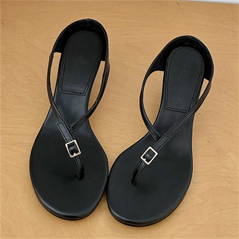 LIZAKOSHT  -  Designer Buckle Clip Toe Women Slippers Fashion Wedges High Heels Sandals Summer Flip Flops Female Shoes