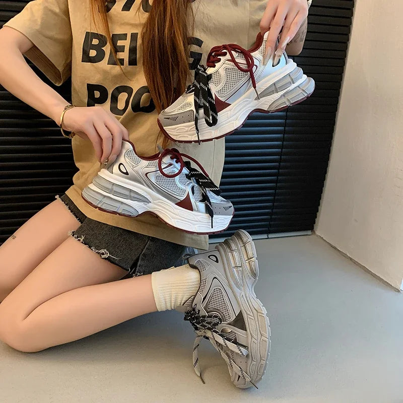 LIZAKOSHT  -  Fashion Thick Platform Shoes Women Sneakers Cross Lace-Up Casual Shoes Flats Tenis Feminino Comfortable Women Sneakers