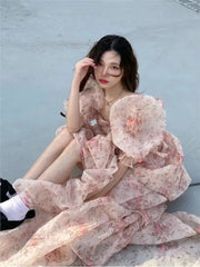 LIZAKOSHT  -  Vintage Princess Sweet High Low Front Short Back Long Dress Women Puff Sleeve  vestido mujer versailles dress Prom dress