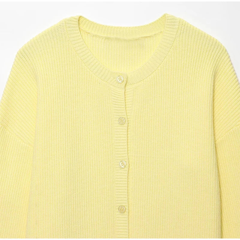 LIZAKOSHT  -  Fashion Single Breasted Knitted Coats Women Elegant Solid O-neck Lantern Sleeve Cardigan Lady Summer Chic Casual Holiday Tops