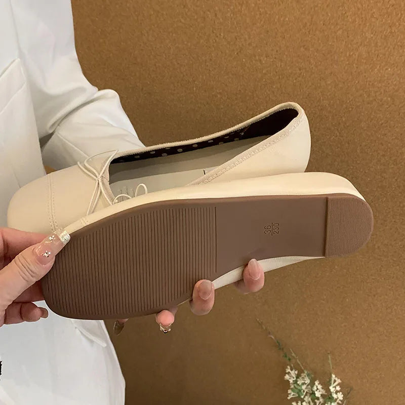 LIZAKOSHT  -  Classic Bow Flats Ballet Knot Slip On Casual Shoes Women Square Toe Shallow Ballet Flat Moccasin Ballerina Soft Brand Mary Janes