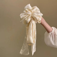 LIZAKOSHT  -  French Vintage Bow Hair Tie Set - Elegant Satin Scrunchies with Ribbon Accents, Luxe Hair Accessories for Women