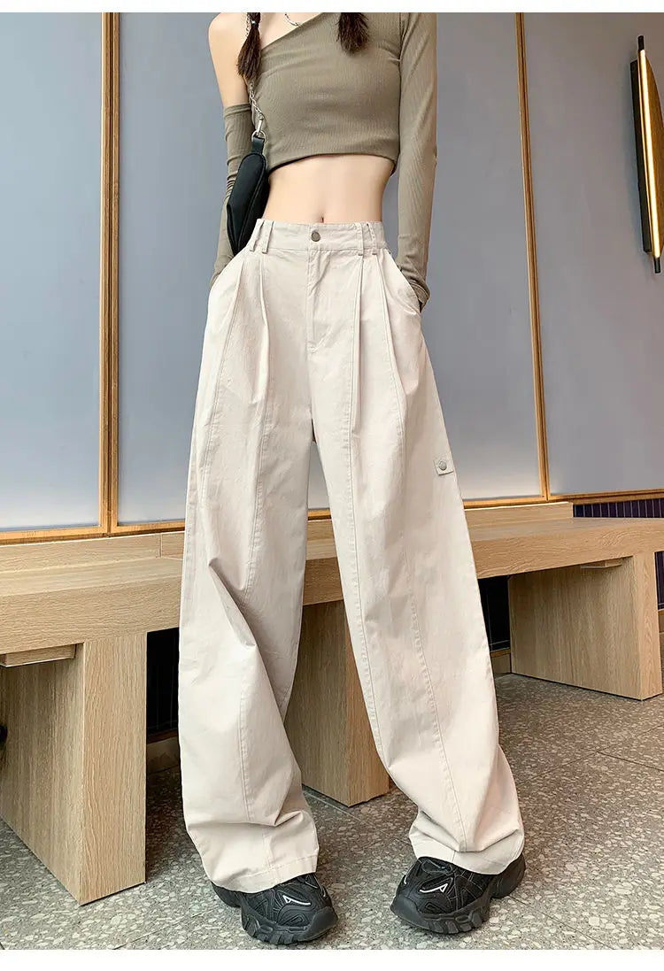 LIZAKOSHT  -  Women Clothing Vintage Streetwear Y2K Oversized Wide Leg Cargo Pants Female Casual Solid High Waist Straight Trousers Pantalones