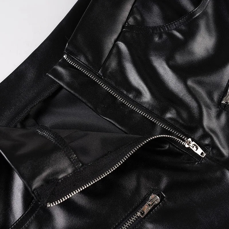 LIZAKOSHT  -  Women Fashion Black PU Leather Slim Flare Pants Zippers High Waist Peach Hips Stretch Boot Cut Skinny Trousers Casual Streetwear