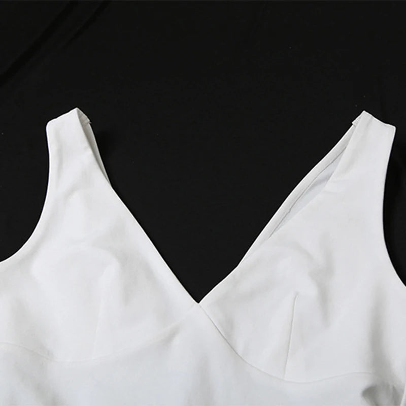 LIZAKOSHT  -  Fashion Cute Girl's Puffy Mini Dress Sleeveless Deep V Neck High Waist Pure Color Fluffy Summer Holiday Party Short Vestidos