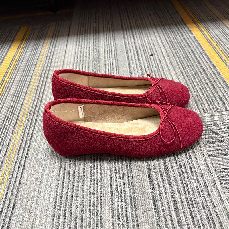 LIZAKOSHT  -  Winter Female Round Toe Ladies Flat With Plush Shoes  New Autumn Butterfly-Knot Fashion Fur Flats Slip On Shoes For Women Ballet