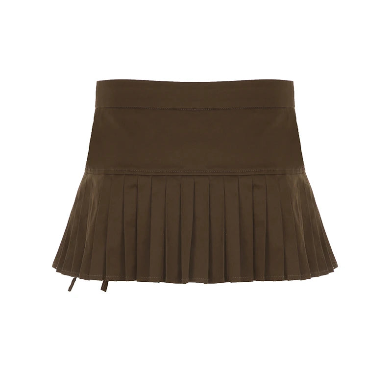 LIZAKOSHT  -  Sweetown Simple Solid Spliced Pleated Women’s Skirts Casual  Classical A-Line Mini Skirts Retro Fashion
