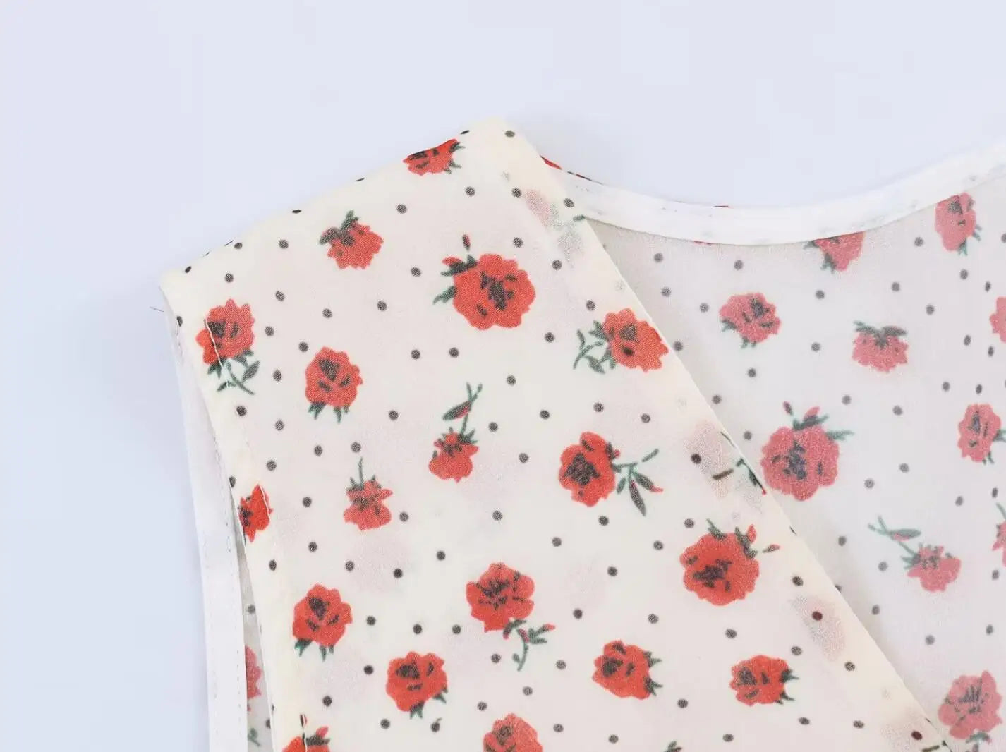 LIZAKOSHT  -  Sweet Beige Floral Print Cross Deep V neck Mini Sleeveless Dress Women Slim Waist Tierred Ruffles Cake Dresses A-lined Robe