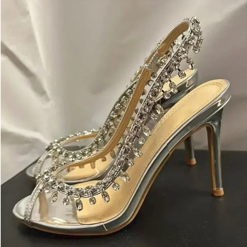 LIZAKOSHT  -  Shiny Crystal High Heels Sandals Women Summer PVC Transparent Fish Mouth Party Dress Shoes Fashion Luxury Designer Sandals Women
