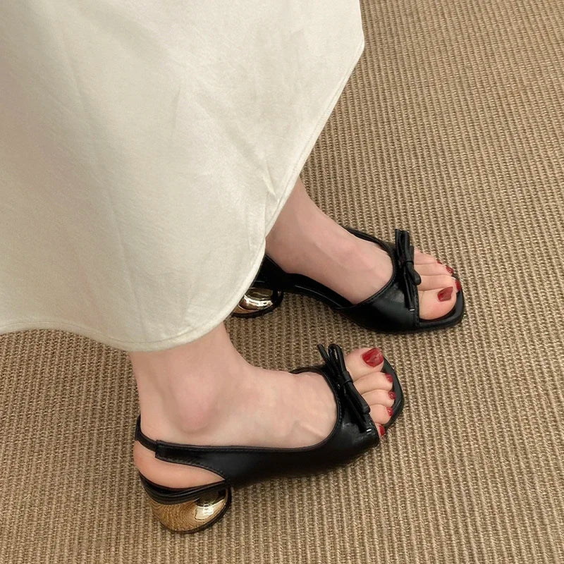 LIZAKOSHT  -  Summer Women Butterfly-knot Slingback Sandalis Concise Open Toe Thick Heel Shoes Elegant Ladies Party Dress Vacation Shoes