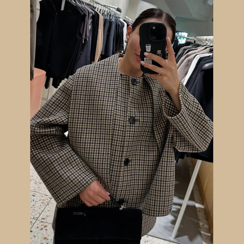 LIZAKOSHT  -  Solid Wool Cape Style Coat Women Scarf Detail Button Front Full Sleeve Loose Jacket 2025 Autumn Elegant Female Casual Outerwear