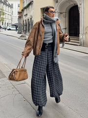 LIZAKOSHT  -  Women's Spring Fashion Versatile Bloomers Plaid Printed Loose Pants Female High-waist Drawstring Casual Trousers
