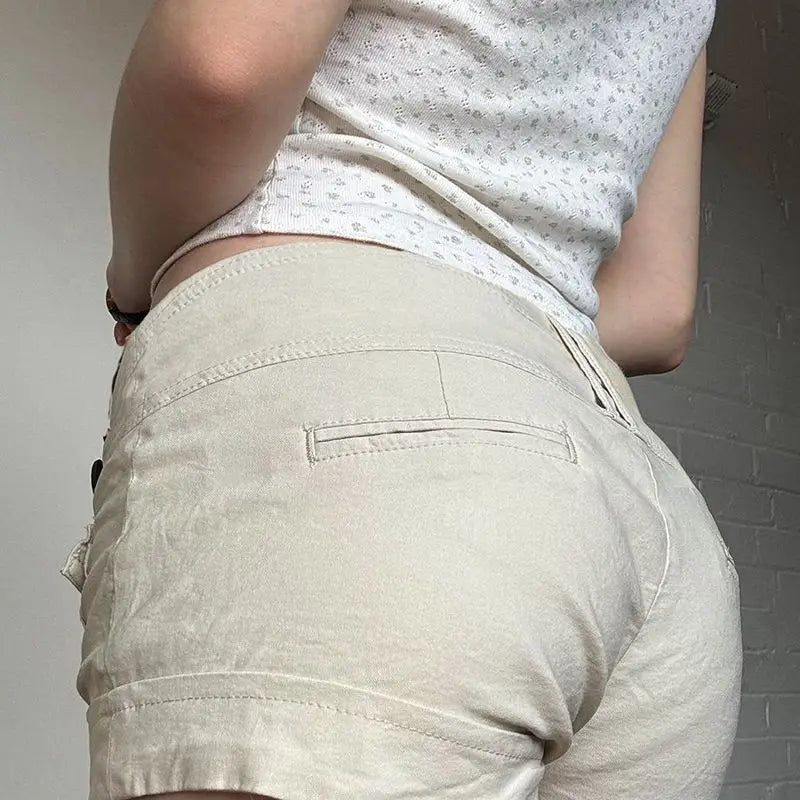 LIZAKOSHT  -  American Retro Button Pocket Tooling Shorts Women Waist Hot Casual Pants