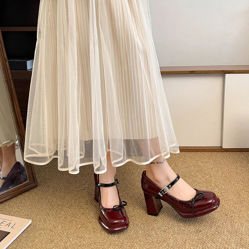 LIZAKOSHT  -  Platform Height Increase Women Mary Jane Shoes Ladies Elegant Thick Heel Dress Pumps Spring Ladies Leather Shoes