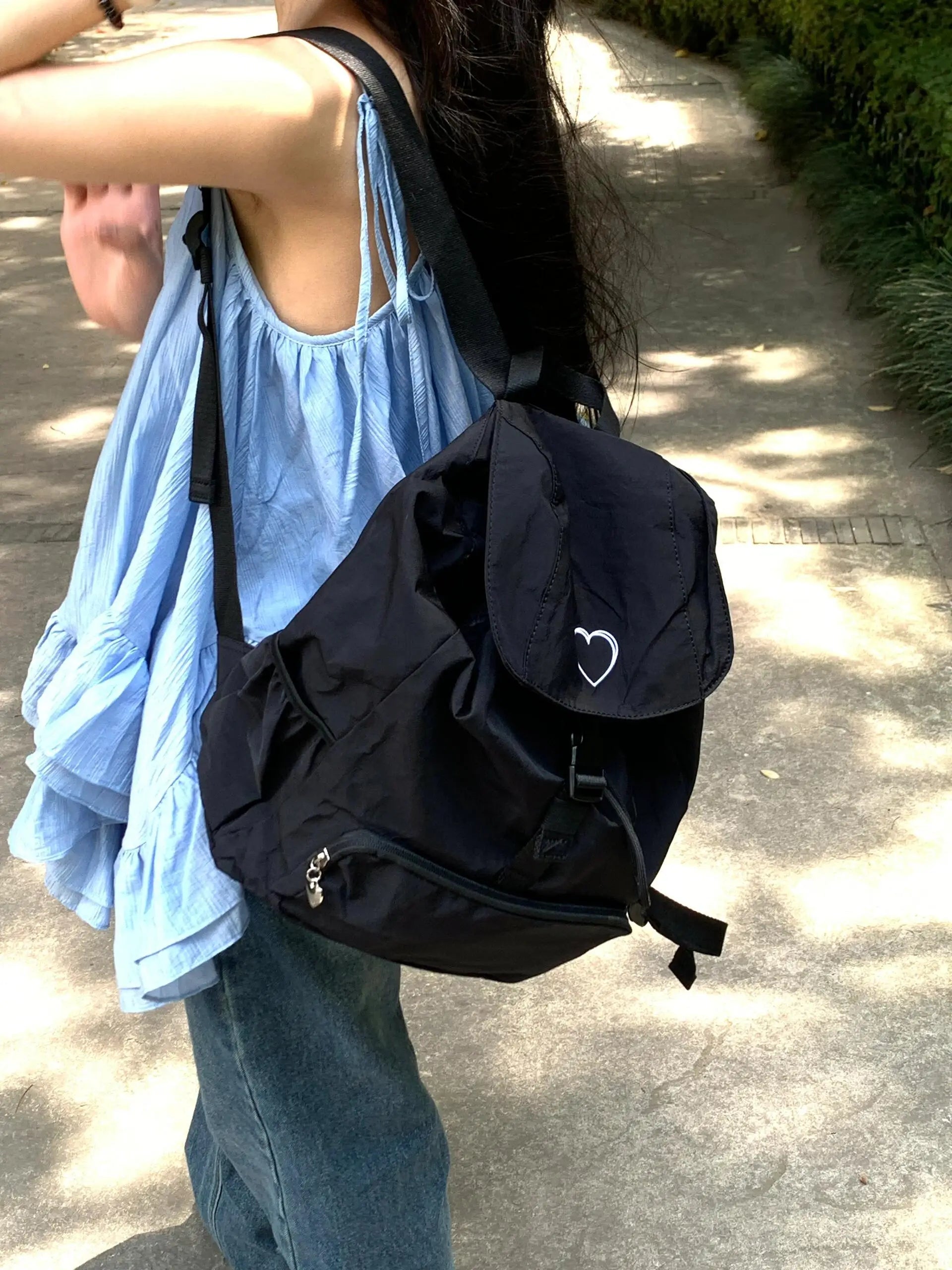 LIZAKOSHT  -  Casual Nylon Bapa Lightweight Travel Large Capaci Women's oulder Bag Commuter Sle Decorative Stitching Pure ...