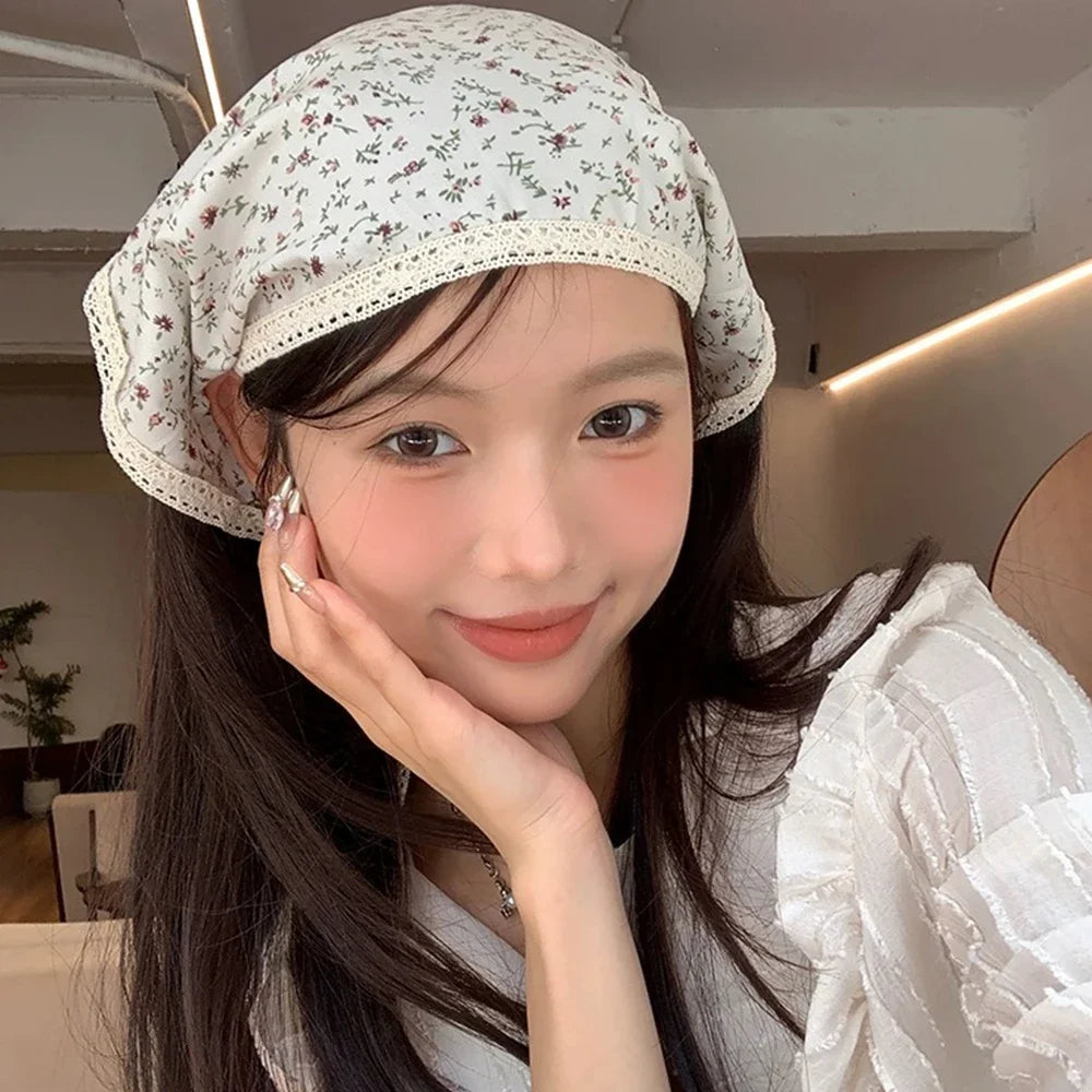 LIZAKOSHT  -  7styles Sweet Flower Triangle Hair Scarf Women Girls Square Scarf Headband Korean French Pastoral Headdress Summer Lace Headwear