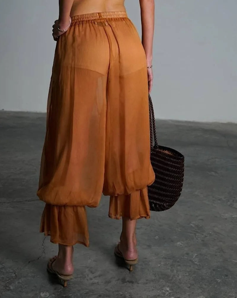 LIZAKOSHT  -  spring summer euramerican puff pleated women pants y2k aesthetic mesh stretch waist loose all match trousers harajuku punk pant